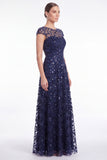Dusty Rose A Line Sequin Mother of the Bride Dress with Cap Sleeevs