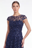 Dusty Rose A Line Sequin Mother of the Bride Dress with Cap Sleeevs