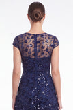 Dusty Rose A Line Sequin Mother of the Bride Dress with Cap Sleeevs