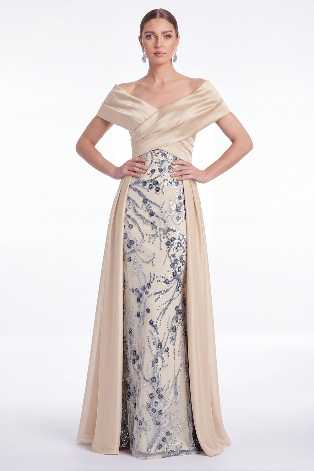 champagne sequin dress mother of the bride Sparkly Off The Shoulder Champagne Mother Of The Bride Dress US0 / Champagne