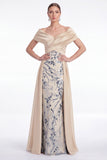 Off the Shoulder Champagne A Line Sequin Mother of the Bride Dress