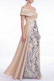 Off the Shoulder Champagne A Line Sequin Mother of the Bride Dress