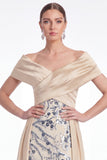 Off the Shoulder Champagne A Line Sequin Mother of the Bride Dress
