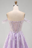 Sparkly Off the Shoulder Lilac Sequin A Line Homecoming Dress