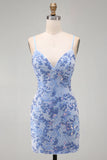 Blue Beaded Bodycon Short Homecoming Dress