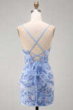 Blue Beaded Bodycon Short Homecoming Dress