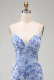 Blue Beaded Bodycon Short Homecoming Dress