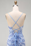 Blue Beaded Bodycon Short Homecoming Dress