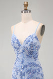 Blue Beaded Bodycon Short Homecoming Dress