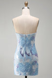 Strapless Blue Sequin Beaded Bodycon Short Homecoming Dress