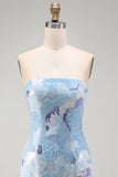 Strapless Blue Sequin Beaded Bodycon Short Homecoming Dress