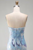 Strapless Blue Sequin Beaded Bodycon Short Homecoming Dress