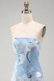 Strapless Blue Sequin Beaded Bodycon Short Homecoming Dress