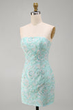 Mint Strapless Bodycon Sequin Short Homecoming Dress