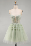 Dusty Sage Strapless Sequin A Line Short Homecoming Dress