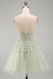 Dusty Sage Strapless Sequin A Line Short Homecoming Dress