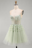 Dusty Sage Strapless Sequin A Line Short Homecoming Dress