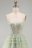 Dusty Sage Strapless Sequin A Line Short Homecoming Dress