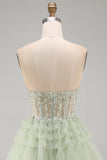 Dusty Sage Strapless Sequin A Line Short Homecoming Dress