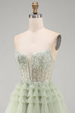 Dusty Sage Strapless Sequin A Line Short Homecoming Dress