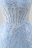 Strapless Blue Corset Embroidered Bodycon Homecoming Dress
