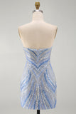 Sparkly Blue Strapless Bodycon Short Homecoming Dress