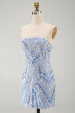 Sparkly Blue Strapless Bodycon Short Homecoming Dress