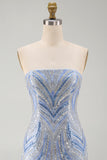 Sparkly Blue Strapless Bodycon Short Homecoming Dress