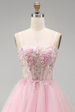 Pink Beaded Spaghetti Straps A Line Short Homecoming Dress