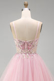 Pink Beaded Spaghetti Straps A Line Short Homecoming Dress