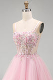 Pink Beaded Spaghetti Straps A Line Short Homecoming Dress