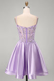 Lilac Beaded A Line Corset 3D Flower Beaded Satin Homecoming Dress