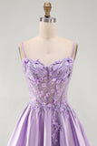 Lilac Beaded A Line Corset 3D Flower Beaded Satin Homecoming Dress