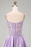 Lilac Beaded A Line Corset 3D Flower Beaded Satin Homecoming Dress