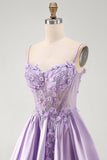 Lilac Beaded A Line Corset 3D Flower Beaded Satin Homecoming Dress