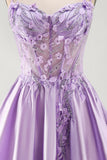 Lilac Beaded A Line Corset 3D Flower Beaded Satin Homecoming Dress