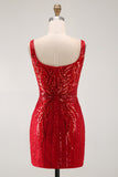 Burgundy Square Neck Bodycon Sequin Homecoming Dress