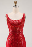 Burgundy Square Neck Bodycon Sequin Homecoming Dress