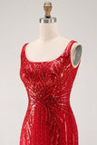 Burgundy Square Neck Bodycon Sequin Homecoming Dress