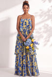 Blue Burgundy Flower A Line Tiered Burnout Velvet Bridesmaid Dress