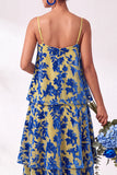 Blue Burgundy Flower A Line Tiered Burnout Velvet Bridesmaid Dress