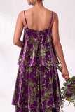 Blue Burgundy Flower A Line Tiered Burnout Velvet Bridesmaid Dress