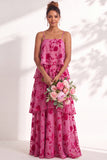 Blue Burgundy Flower A Line Tiered Burnout Velvet Bridesmaid Dress