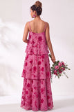 Blue Burgundy Flower A Line Tiered Burnout Velvet Bridesmaid Dress