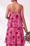 Blue Burgundy Flower A Line Tiered Burnout Velvet Bridesmaid Dress