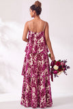 Blue Burgundy Flower A Line Tiered Burnout Velvet Bridesmaid Dress