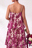 Blue Burgundy Flower A Line Tiered Burnout Velvet Bridesmaid Dress