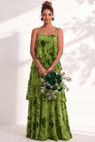 Blue Burgundy Flower A Line Tiered Burnout Velvet Bridesmaid Dress