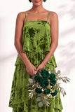 Blue Burgundy Flower A Line Tiered Burnout Velvet Bridesmaid Dress