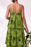 Blue Burgundy Flower A Line Tiered Burnout Velvet Bridesmaid Dress